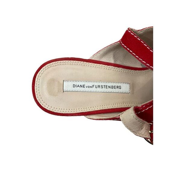 Diane Von Furstenberg DVF 'Julia' Heel in Red Suede Wedge Cork Heels 9.5 - Picture 8 of 11
